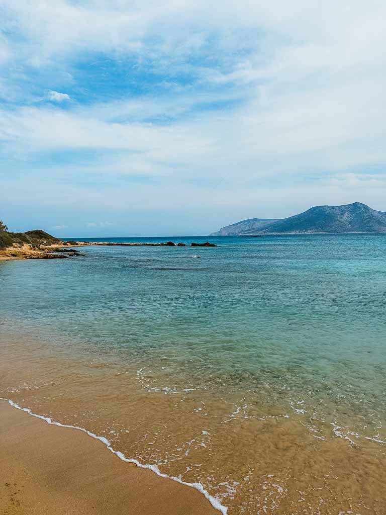 Italida Beach Ano Koufonisia. A perfect sandy beach next to crystal clear calm water.